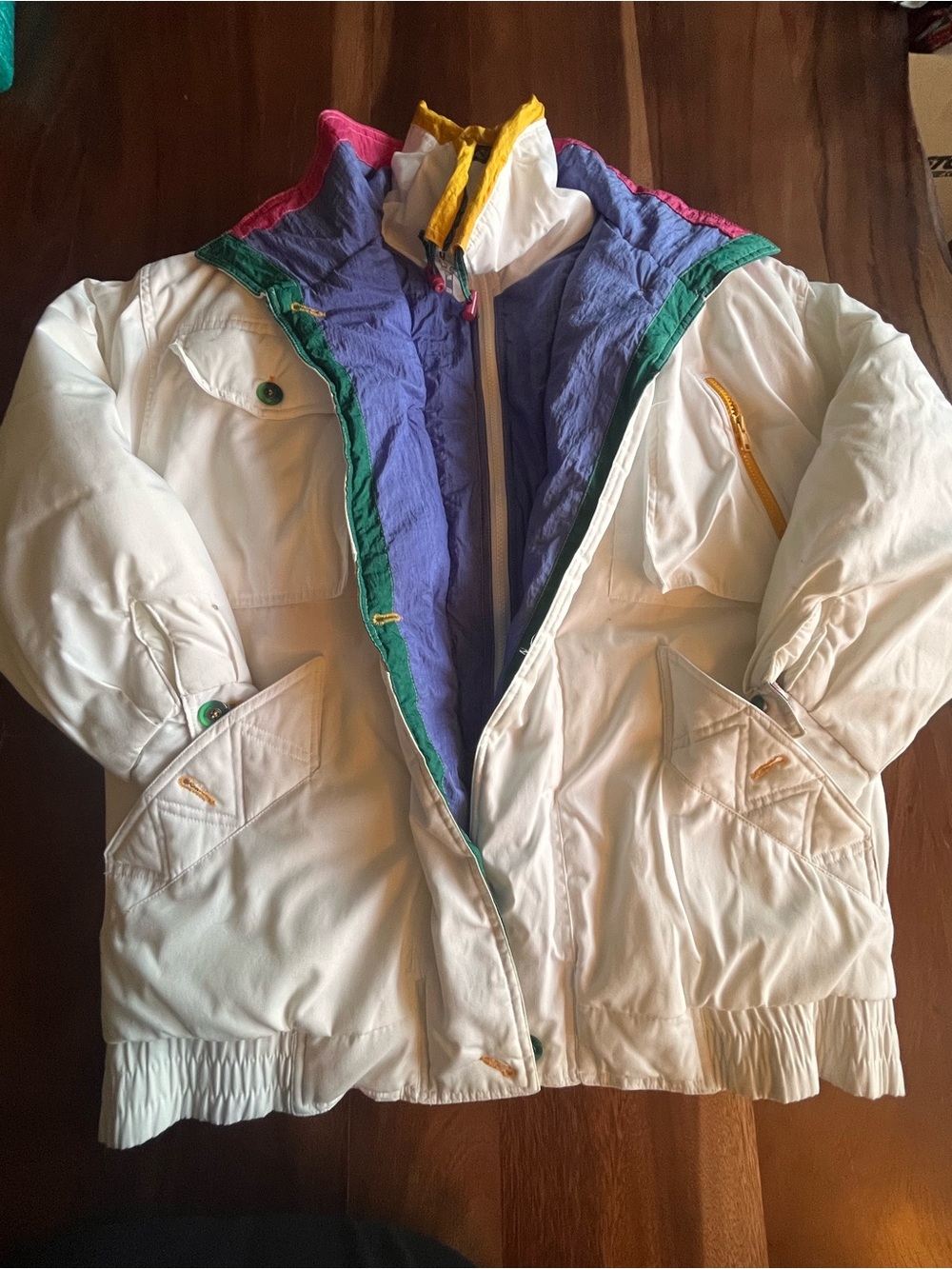 White puffer Jacket with Colorful Lining